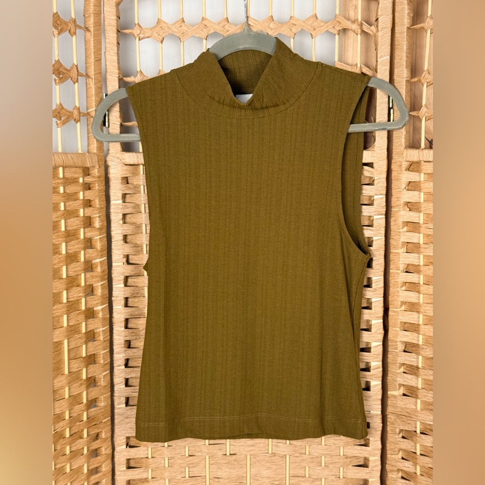 Varley Olive Green Ribbed Mock Neck Tank